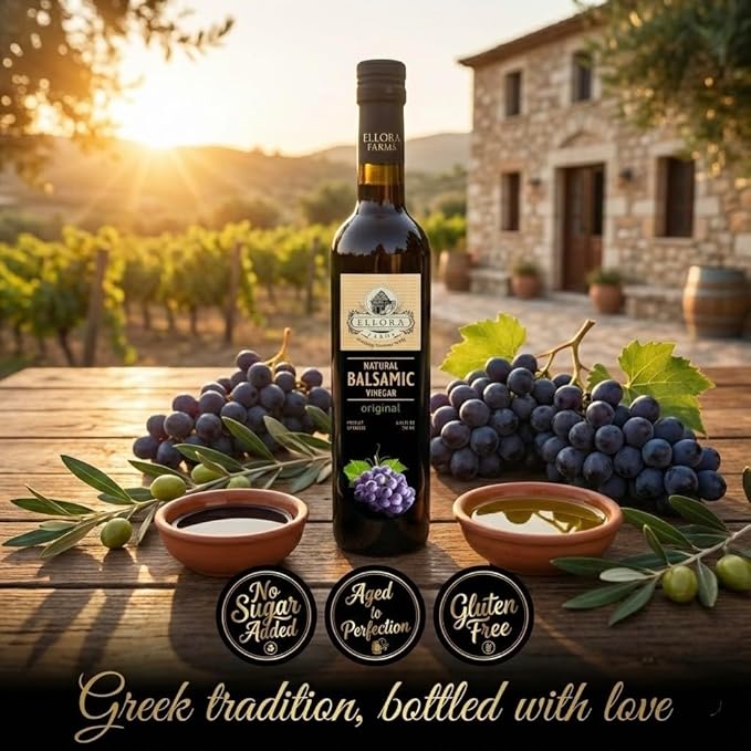 Ellora Farms Plain Natural Balsamic Vinegar Award-Winning Thick and Creamy No-added Sugars No-Preservatives Glass Bottle 8.45 oz. Pack of 1