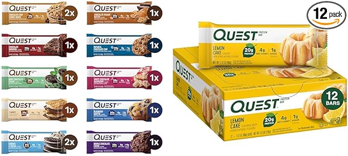 Quest Nutrition Ultimate Variety Pack Protein Bars High Protein Low Carb Gluten Free &amp Lemon Cake Protein Bars High Protein Low Carb Gluten Free 12 Count