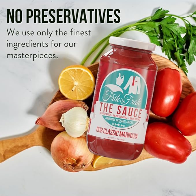 Classic Marinara Pasta Sauce by Frik &amp Frak 6-Pack No Sugar Added No Preservatives Gluten Free 36 Month Shelf Life Artisan Small Batch Crafted Pasta Sauces 24 Oz Jars
