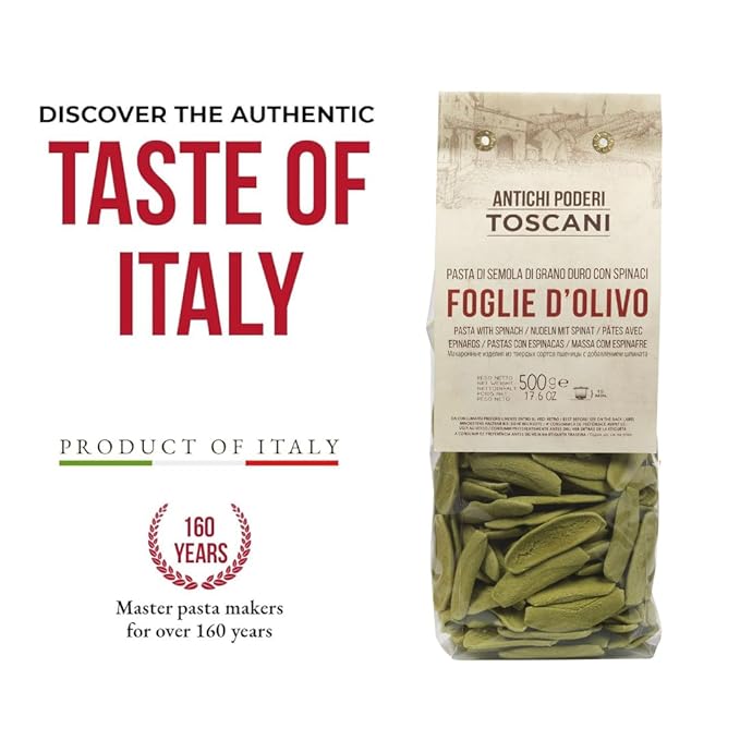 ANTICHI PODERI TOSCANI Handmade Flavored Pasta Spinach Olive Leaves 17.6oz | Imported from Italy Pack of 2