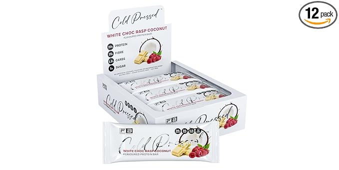 Fibre Boost Cold Pressed White Choc Raspberry Coconut flavoured Protein Bar