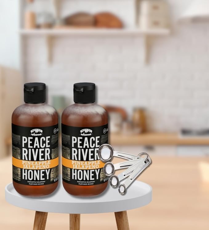 2x Peace River Honey Honey Pineapple Jalapeno 12 OZ Bundle with Measuring Spoon Set – Sweet and Spicy Blend with Pineapple Heat Plus Stainless Measuring Tools – Gift Set (3 Items)