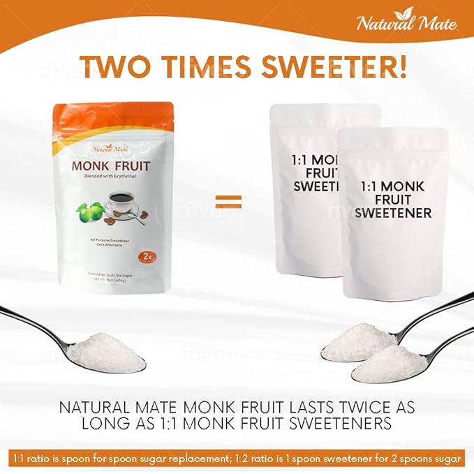 Monk Fruit Zero Calorie Sweetener (2x Sugar Sweet Original) 16 oz - Granular Powder Blended with Erythritol - Sweet Natural Alternative to Xylitol and Stevia - Sugar Replacement for Keto Paleo Low