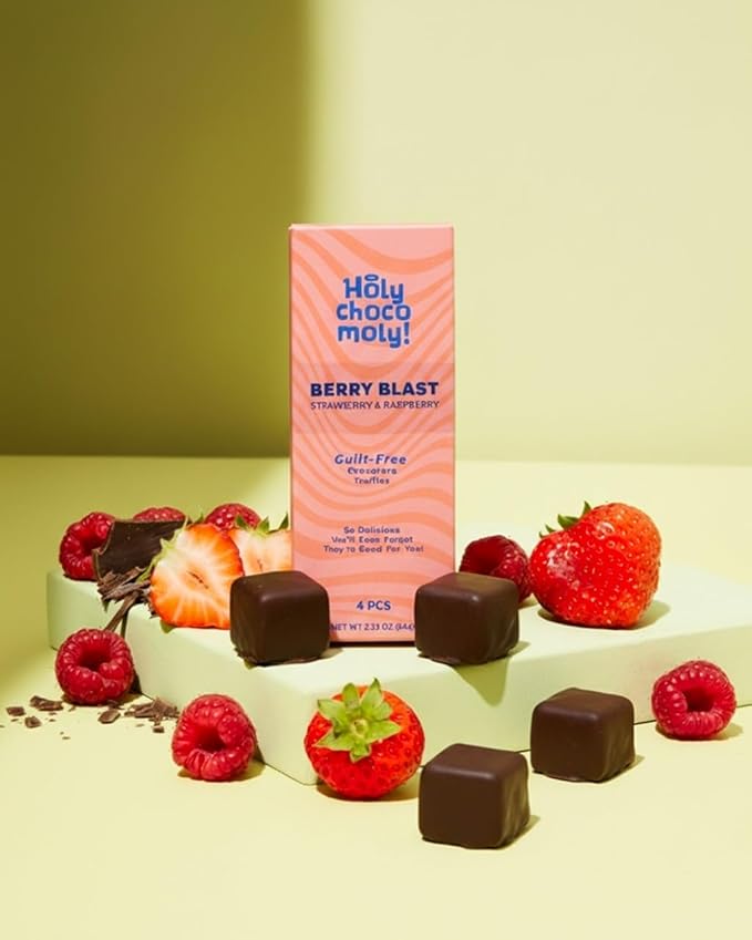 Berry Blast - Raspberry &amp Strawberry - Guilt-Free Chocolate Truffles | Low in Refined Sugar Made With Dates | Healthy On-the-go Snack | 4 Truffles/Box16 truffles