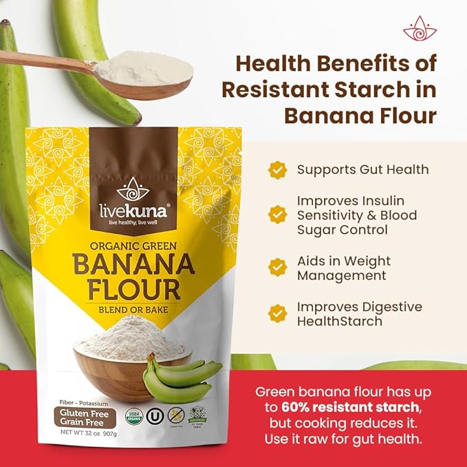 LiveKuna Organic Banana Flour - Gluten Free All Purpose Flour Alternative For Baking &amp Cooking Recipes - Grain Free Vegan Banana Flour Rich In Fiber &amp Vitamins for Keto &amp Paleo Diets 32o