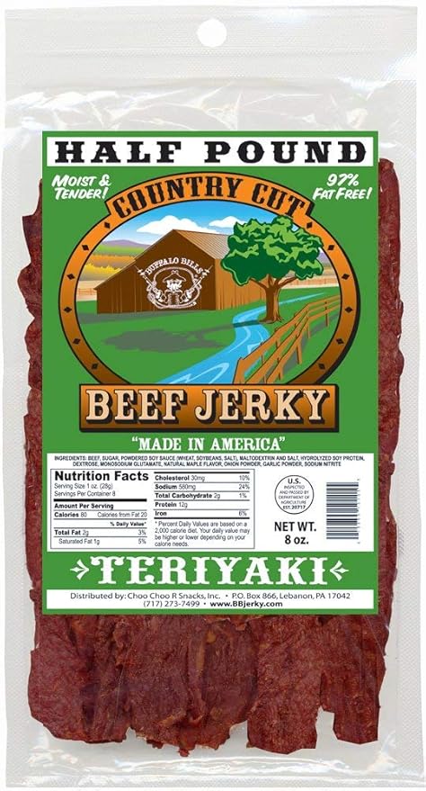 Buffalo Bills 8oz Teriyaki Country Cut Beef Jerky Pack (moist &amp tender teriyaki beef jerky)