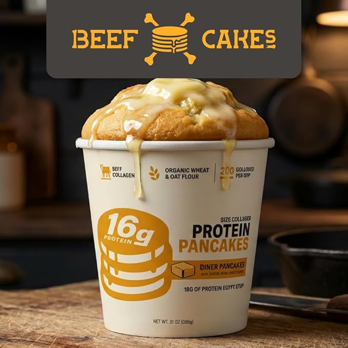 Beef Cakes Beef Collagen Protein Pancakes (12 Pack Diner Style) – 16g Protein Clean Ingredients No Dairy or Seed Oils – High Protein Snack for Athletes