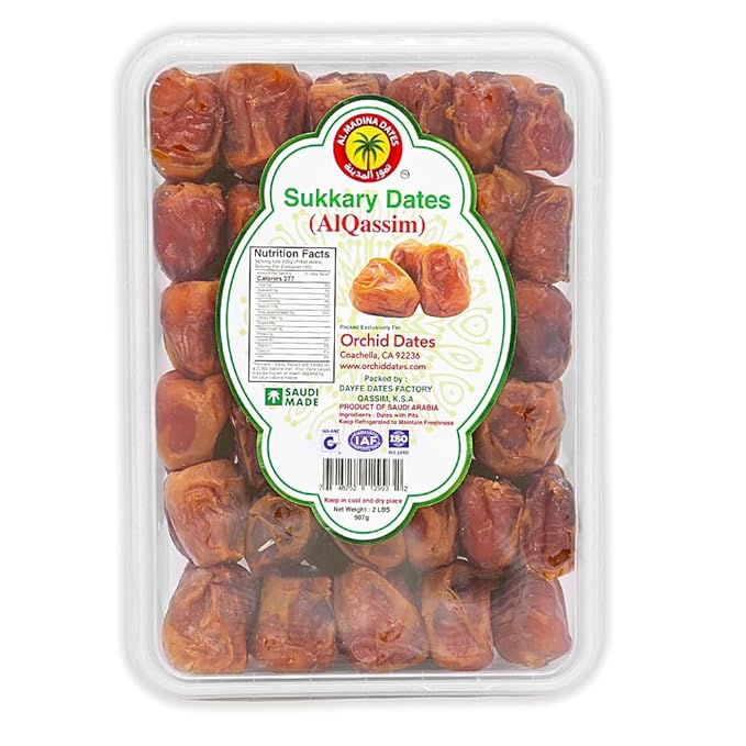 Al Madinah Sukkary Dates (Alqassim) – “Premium” Large All Natural Grown fruit - Whole Dates Non-GMO Naturally Sweet Fruit Snack Al Madinah Sukkary Dates Whole box - 2 lb