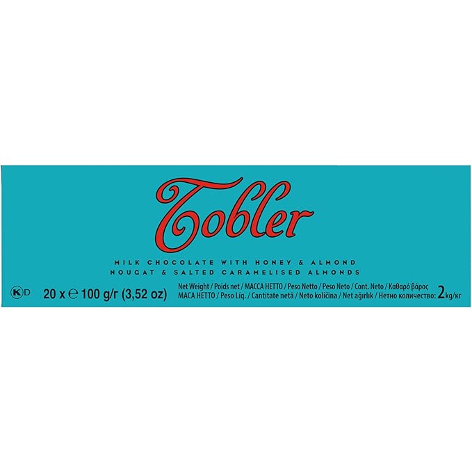 TOBLERONE Milk Chocolate Bar with Salted Caramelized Almonds and Honey and Almond Nougat Bulk Chocolate 20 - 3.52 oz Bars