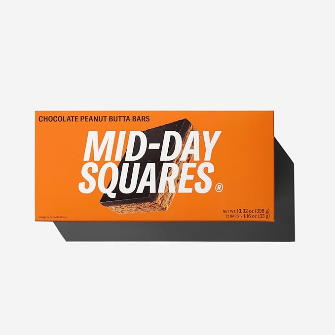 Mid-Day Squares Peanut Butta Protein Chocolate Bars 1.16 Oz each 4 Packs (48 Squares) | Made with Real Chocolate 6g Plant Protein 4g Fiber Gluten Free Plant-Based