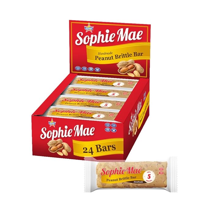 Atkinson's Sophie Mae Peanut Brittle Bar - Salty and Sweet Peanut Brittle - Gluten Free Kosher Vegan No Artificial Ingredients - 2.25 oz. Bar - 24 Count Pack