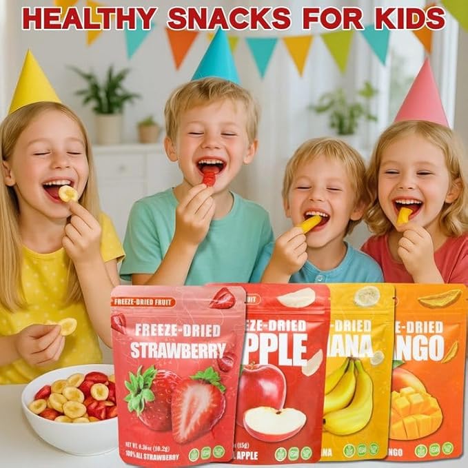 Large Freeze Dried Fruit Snacks Variety Pack - 8 Single Bags with Apple Mango Strawberry Banana - Gluten Free Portable Snack for Kids School Lunch Travel Office - No Sugar Added (4.65oz/132g)