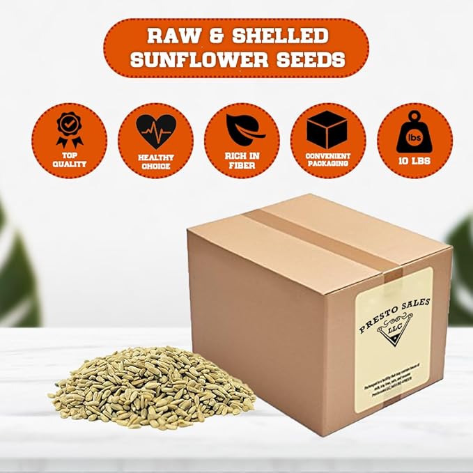 Sunflower Seeds Raw Shelled Premium Kitchen User Friendly Vegan Packed in 10 lbs. (160 oz.) resealable pouch bag by Presto Sales LLC