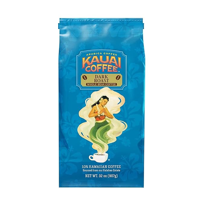 Kauai Whole Bean Coffee Koloa Estate Dark Roast Coffee from Hawaii’s Largest Grower Bold Rich Blend 32 Ounce (Pack of 4)
