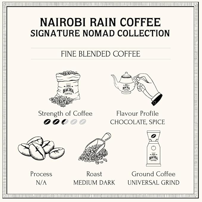 Bacha Coffee | Nairobi Rain Fine Blended Whole Beans Medium Dark Roast 100% Arabica Specialty Coffee 250g Signature Nomad Collection Gift Box