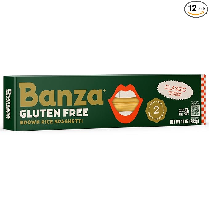 Banza Brown Rice Spaghetti (12-Pack) - Gluten-Free Pasta Made in Italy - Non-GMO Classic Texture Perfect for Leftovers