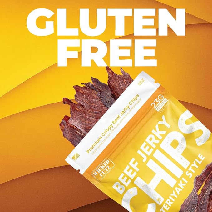 Wicked Cutz Jerky Chips Variety Pack Up to 28g Protein Per Bag Cracked Pepper Teriyaki Roasted Red Pepper &amp Korean BBQ Flavored Beef Jerky Crisps USA Made High Protein Carnivore Snacks (4 Ba