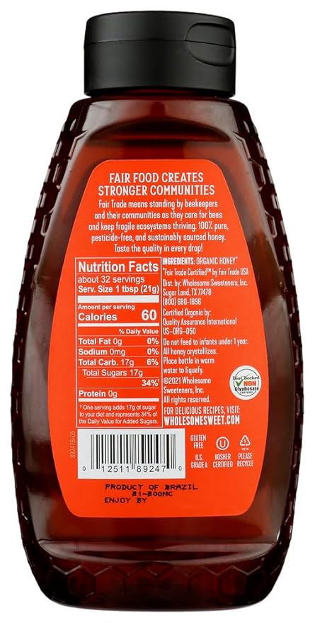 Wholesome Sweetners Organic Honey 24 Oz (Pack of 6)