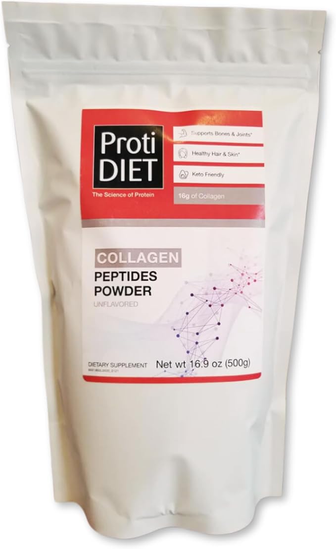 ProtiDIET Collagen Peptides Powder High Protein Keto-Friendly Collagen Supplement to Support Bones and Joints and Promote Healthy Hair and Skin for a Youthful and Radiant Glow