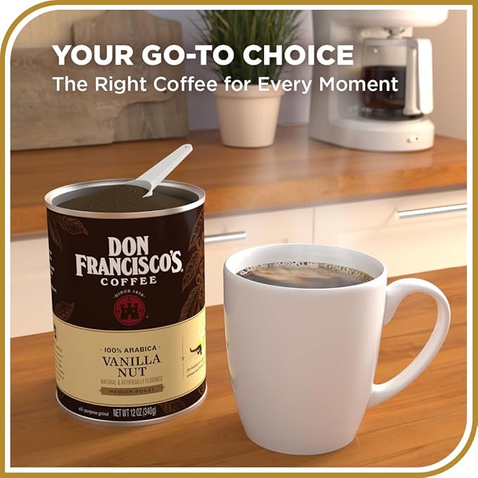 Don Francisco's Premium Vanilla Nut Ground Flavored Coffee: Rich Aromatic 100% Arabica Beans - Family Crafted for a Delightful Morning Brew (3 x 12 oz Cans) (Pack of 2)