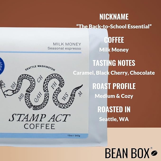 Milk Money - Roasted by Stamp Act - Whole Bean Coffee - 12 Ounce Bag