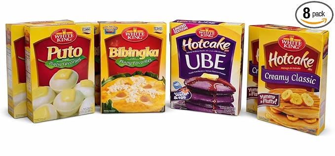 Pinoy Favorites - White King - 2 Creamy Hot Cake 2 Hot Cake Ube 2 Bibingka Mix &amp 2 Puto Mix - (400g) - 8 Boxes