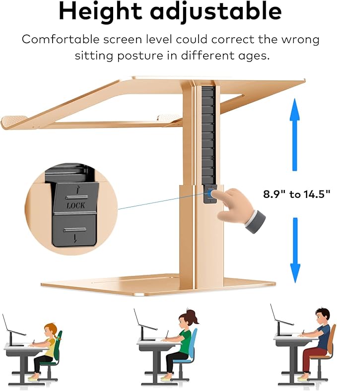 Laptop Stand for Desk Ergonomic Aluminum Laptop Stand Adjustable Height from 7-15 Sitting and Standing Laptop Riser for 10-17 Notebook