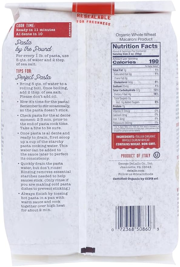 Dеlallо оrganic Whоlе Whеat Pasta Shеlls - Casе оf 16-1 lb. - Bulk Buy