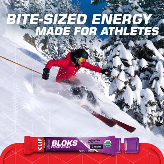 CLIF BLOKS - Mountain Berry Flavor - Energy Chews - Non-GMO - Plant Based - Fast Fuel for Cycling and Running - Quick Carbohydrates and Electrolytes - 2.12 oz. (18 Count)