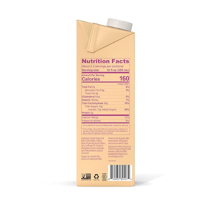 Minor Figures - Oat Latte - Ready to Drink - Multi-serve - Non-GMO - Plant-Based - Vegan - Dairy-Free - Shelf Stable - Coffee - Barista Standard - Unsweetened - 32oz - 4 Pack
