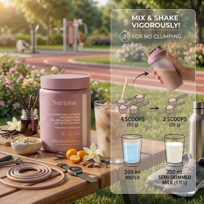 FARMASi Nutriplus Meal Replacement Shake Plant Based Protein Powder with 27 Vitamins and Minerals High Fiber Nutrition Drink Mix Gluten-Free Low Calorie Weight Control Powder 18.3 oz Vanilla
