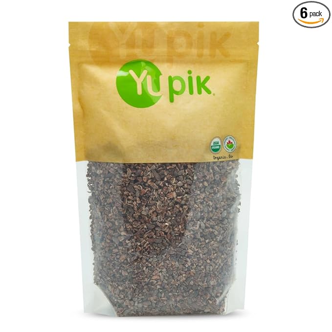 Yupik Organic Raw Cacao Nibs 2.2 lb (35.2 oz) Pack of 6 Gluten-Free Kosher GMO-Free Vegan No Sugar Added No Additives Made from Raw Cacao Healthy Snacks Ideal for Baking &amp Topping