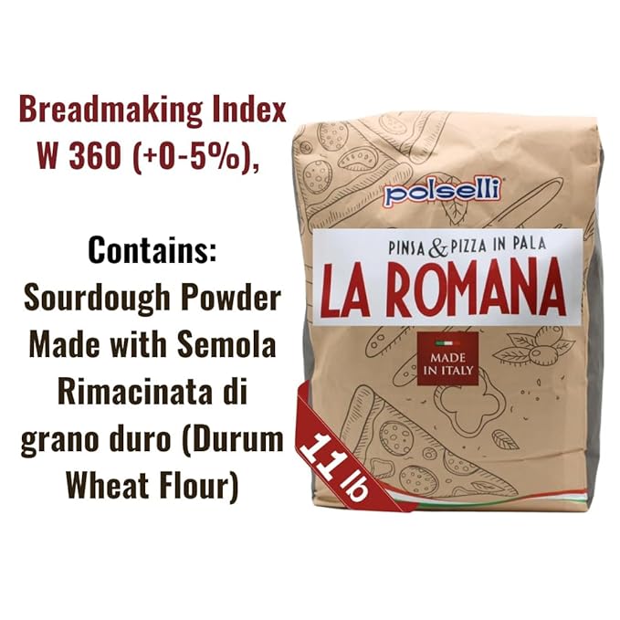 Polselli La Romana Pinsa &amp Pizza in Pala Flour 11 lb – Type 0 High-Protein Wheat &amp Rice Flour Blend – Ideal for Roman-Style Pizza and Flatbread Light &amp Airy Crust Crunchy Texture Perfec