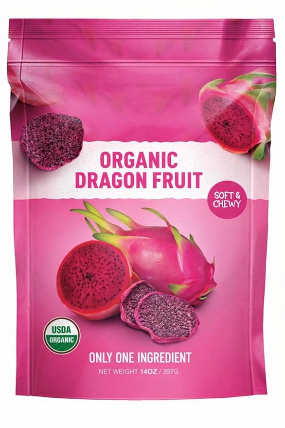 Organic Dried Dragon Fruit Slices – Soft &amp Chewy Single Ingredient No Sugar Added Non-Sulfured Vegan &amp Gluten Free Snack 14 oz Resealable Bag