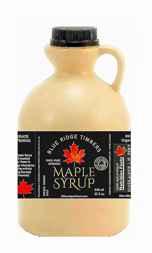 BLUE RIDGE TIMBERS Pure Grade A Maple Syrup 100% Natural Organic USA Harvested from our trees to your kitchen table