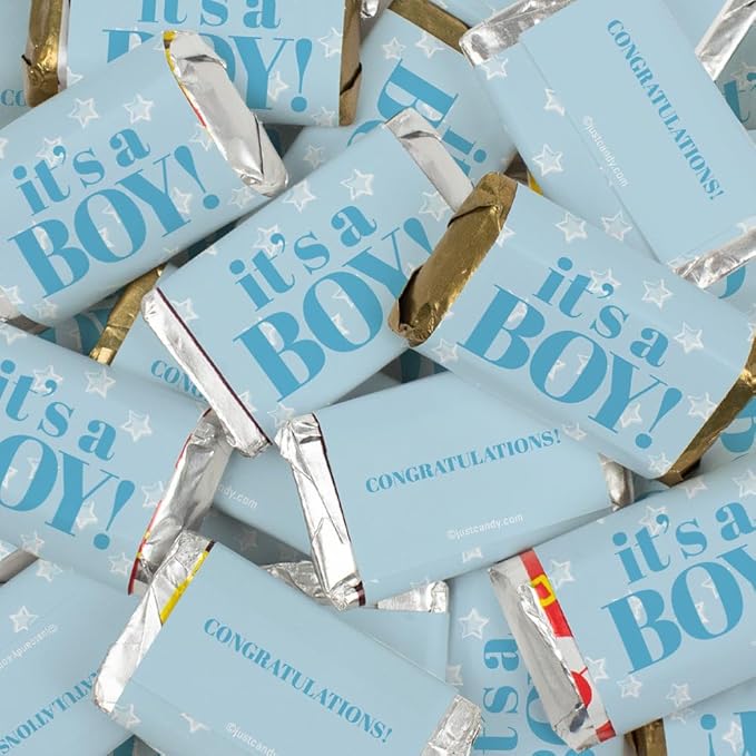 34 Pieces It�s A Boy Wrapped Assorted Chocolate Miniatures Pre-Assembled Chocolates for Baby Showers Gender Reveals &amp Birth Announcement Favors (10oz Bag) - Star Theme