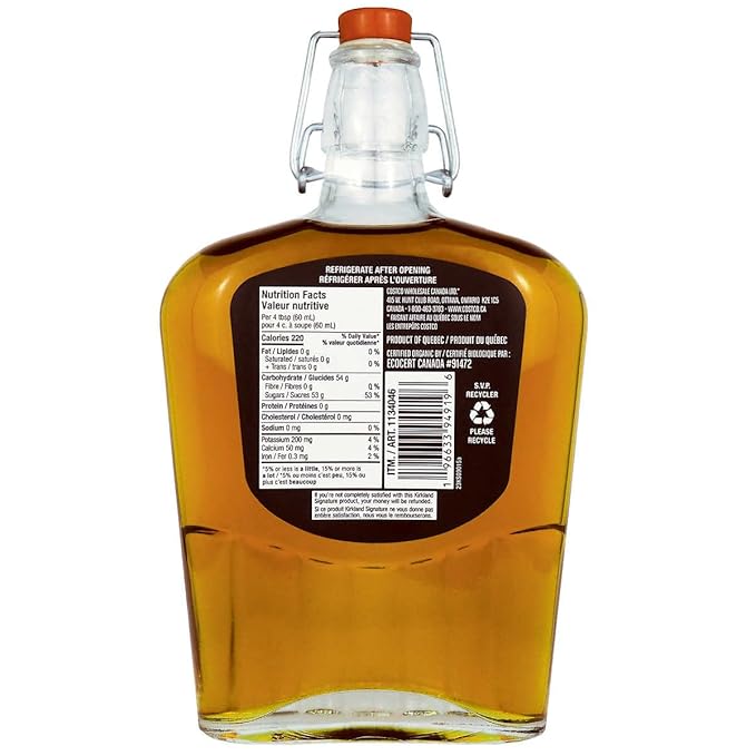 Kirkland Signature 100% Pure Organic Maple Syrup Canada Grade A 740mL/26 fl. oz. Bottle (Imported from Canada)