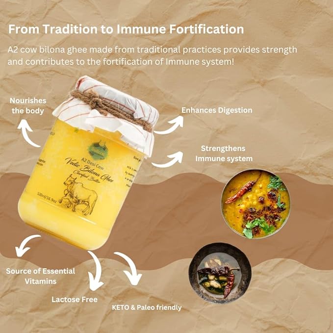 Indicow A2 Desi Cow Ghee Clarified Butter | Grass Fed Cows | (1000ML(33.8oz) A2 Cow Ghee (Sahiwal Cows)) | Clarified Butter Fat Keto Paleo Lactose Free Casein Free Non-GMO |a2 ghee organic