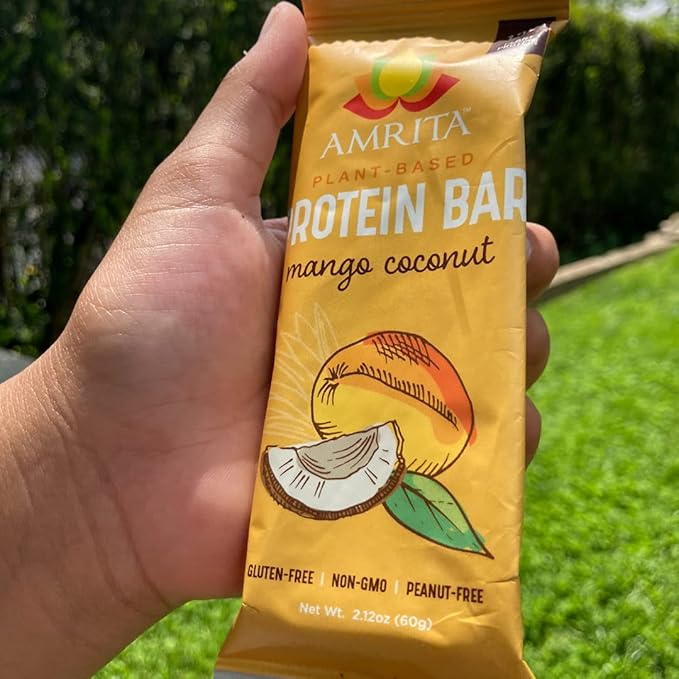Amrita Nut Free Mango Coconut Vegan Protein Bars (12 Count PK of 3) | 11g Plant-Based Protein Bar | Peanut Free Gluten Free and Dairy Free | Low Sugar High Fiber Healthy School-Safe Snacks