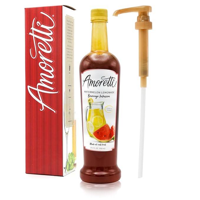 Amoretti - Watermelon Lemonade Beverage Infusion - Drink Mix &amp Water Enhancer with Pump for Flavoring Cocktails Waters Teas and other Beverages Preservative Free