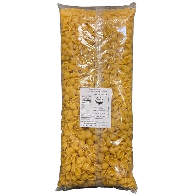 Mantova Organic Shells Pasta 160 oz. (10 lbs.) (Pack of 1) Product of Italy Traditional Bronze-Die Slow-Dried Conchiglie Pasta Made with 100% Italian All-Natural Durum Wheat Semolina Bulk Past