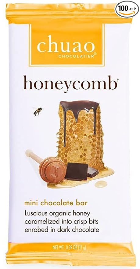 Chuao Chocolatier Honeycomb Dark Chocolate Mini Bars | Gourmet Chocolate Honey Artisan European No Preservatives | For Gift Baskets Christmas Valentines Day Gifts for Women Men | 100 Pack