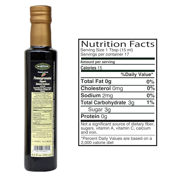 Mantova Organic Pomegranate Balsamic Vinegar of Modena Perfect for Salad Dressing Pasta Salad Ice Cream and Cocktails 8.5 oz (Pack of 6)