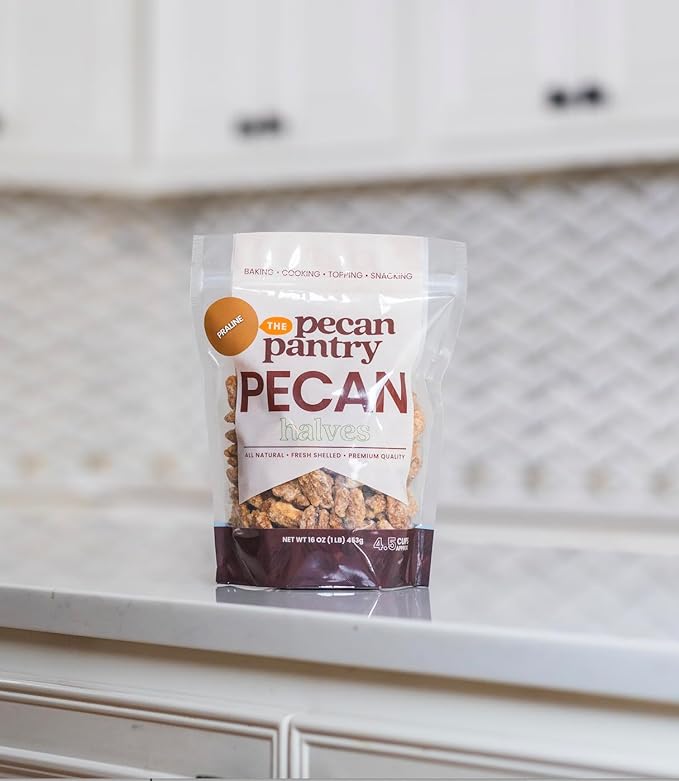 The Pecan Pantry - 1 lb Premium Praline Pecan Halves - U.S.A. Grown - Resealable Bag - Perfect for Baking Snacking and Cooking