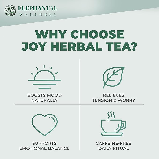 Elephantal Wellness Premium Joy Herbal Tea | Mood &amp Emotional Balance Support with St. John’s Wort Kava Ginkgo &amp Lavender | Handmade Non-GMO Caffeine-Free Loose Leaf Blend 2oz 20 Serving