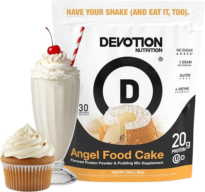 Devotion Nutrition Angel Food Cake Protein Powder for Shakes Baking Pancakes Desserts – 20g Whey Isolate &amp Casein Protein Blend – No Added Sugar Low Carb Gluten-Free Keto-Friendly with MCT –
