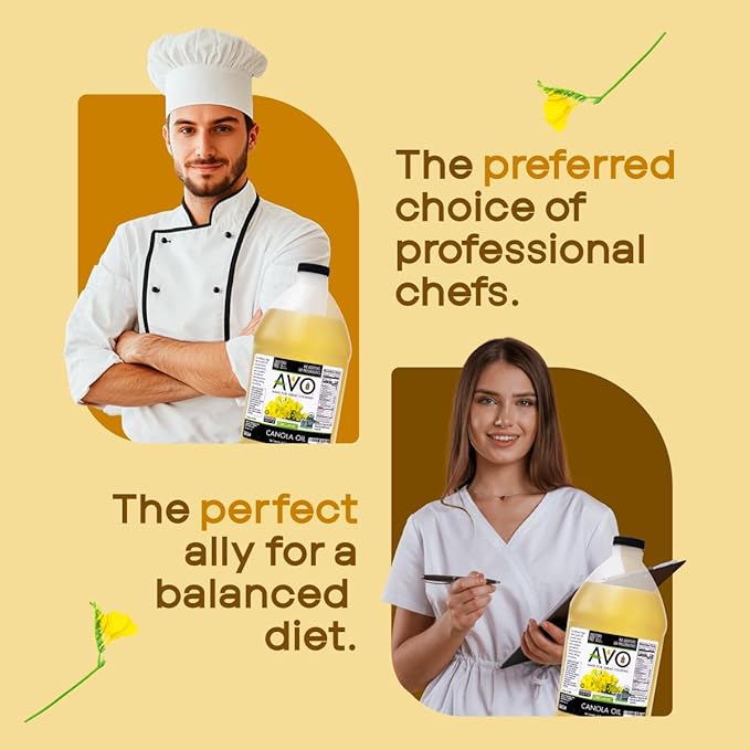 AVO Organic Canola Oil for Cooking Frying Baking Salads Vinaigrette Marinades - General Organic Cooking Oil 64 Fl-oz (Half a Gallon) NO preservatives added High Smoke Point 465°F