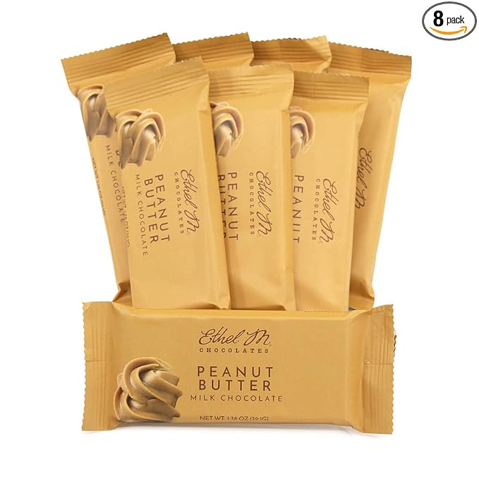 Ethel M Chocolates Premium Milk Chocolate Peanut Butter Filled Bars Individually Wrapped Chocolate Candy Bars for Gifting Holidays &amp Everyday Indulgence (8 Pieces)