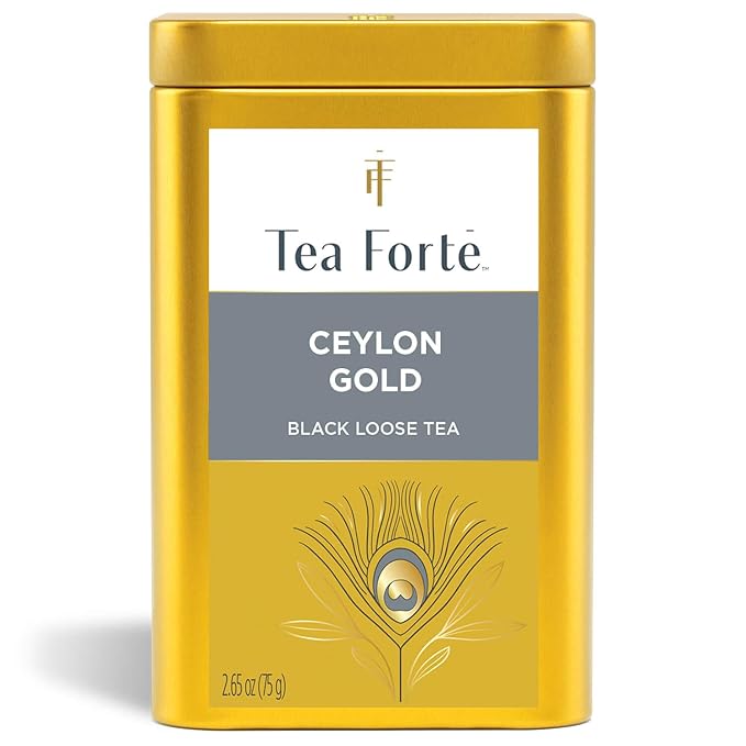 Tea Forte Ceylon Gold Premium Loose Leaf Caffeinated Black Tea Blend Canister Makes 35-50 Cups