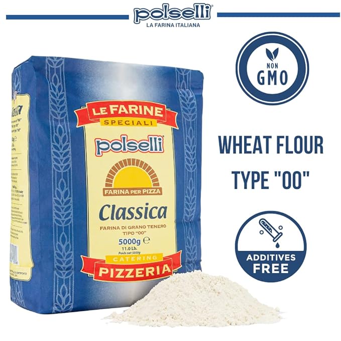 POLSELLI Classica Tipo 00 Double Zero Flour Extra Fine 11 lbs (5 kg) Neapolitan Italian Pizza Bread Pasta and more All Natural Unbleached Unbromated No Additives